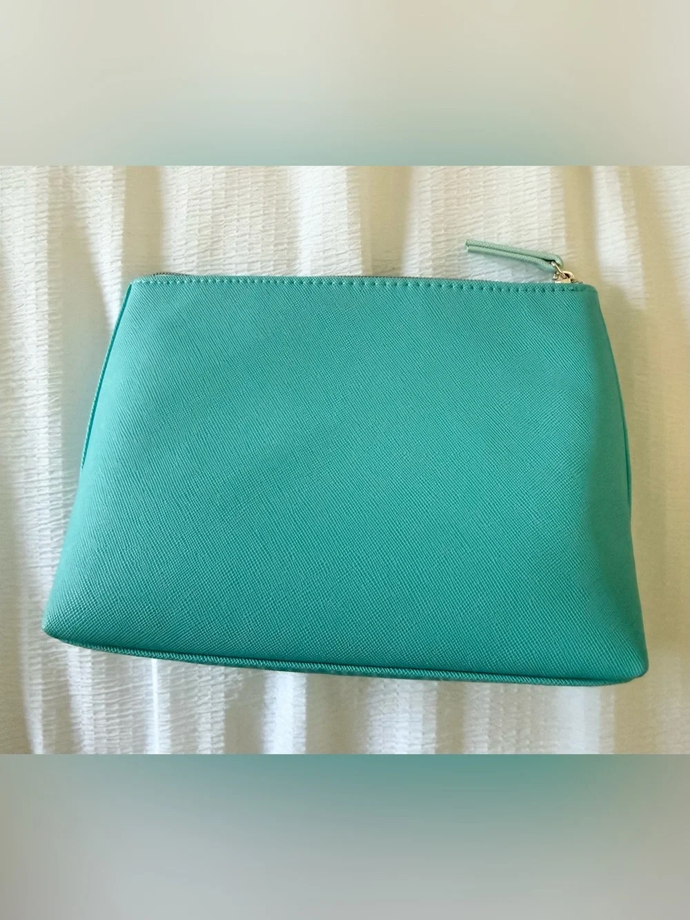 La Mer Teal Blue Green Faux Leather Cosmetic Bag Makeup Bag Travel Case